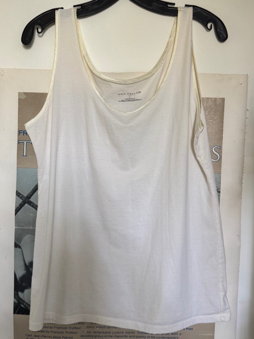 Ann Taylor Ivory Satin Trim Scoop Neck Tank Top L